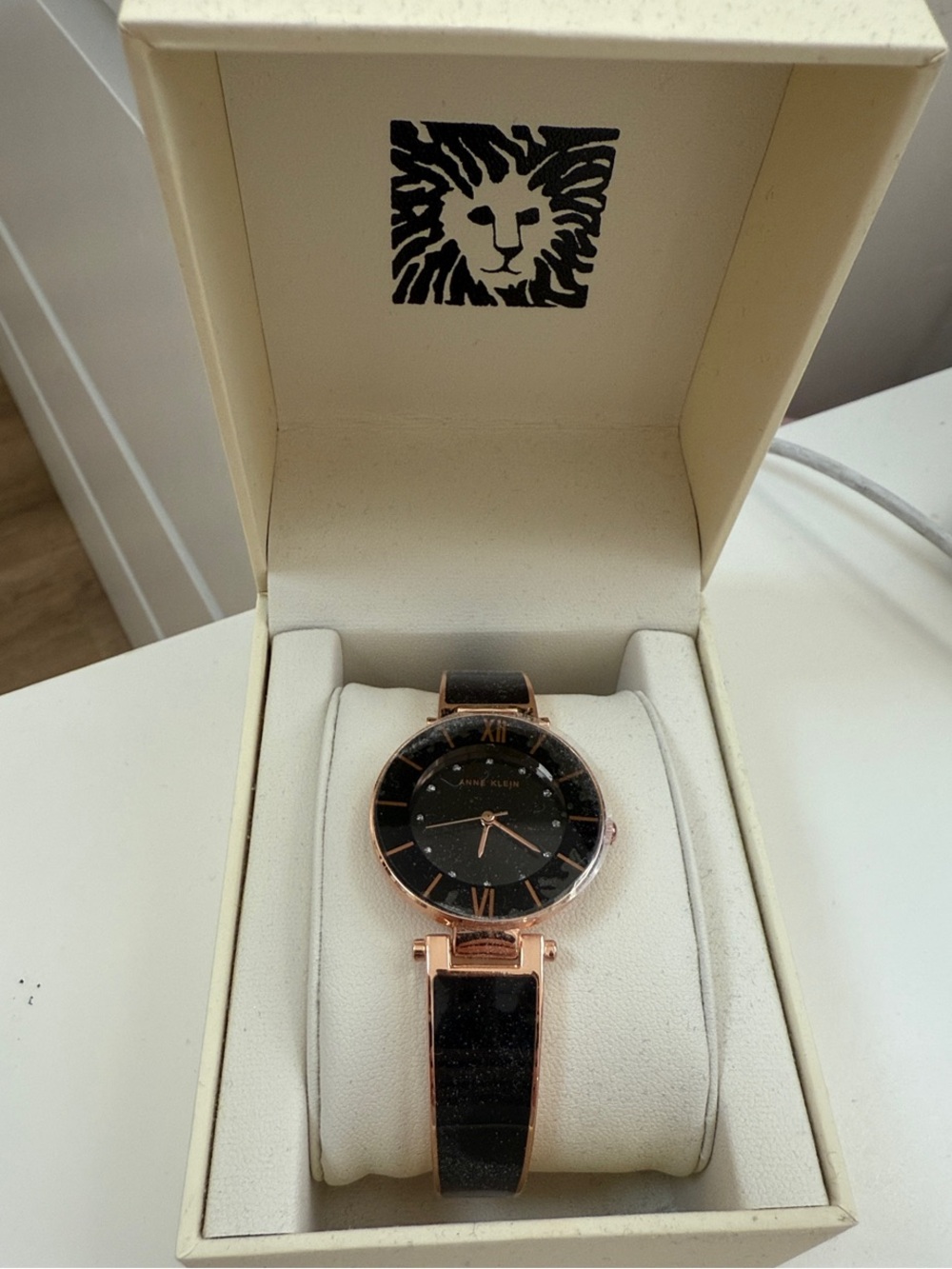 Anne Klein Rose Gold and Black Strap Women's Watch